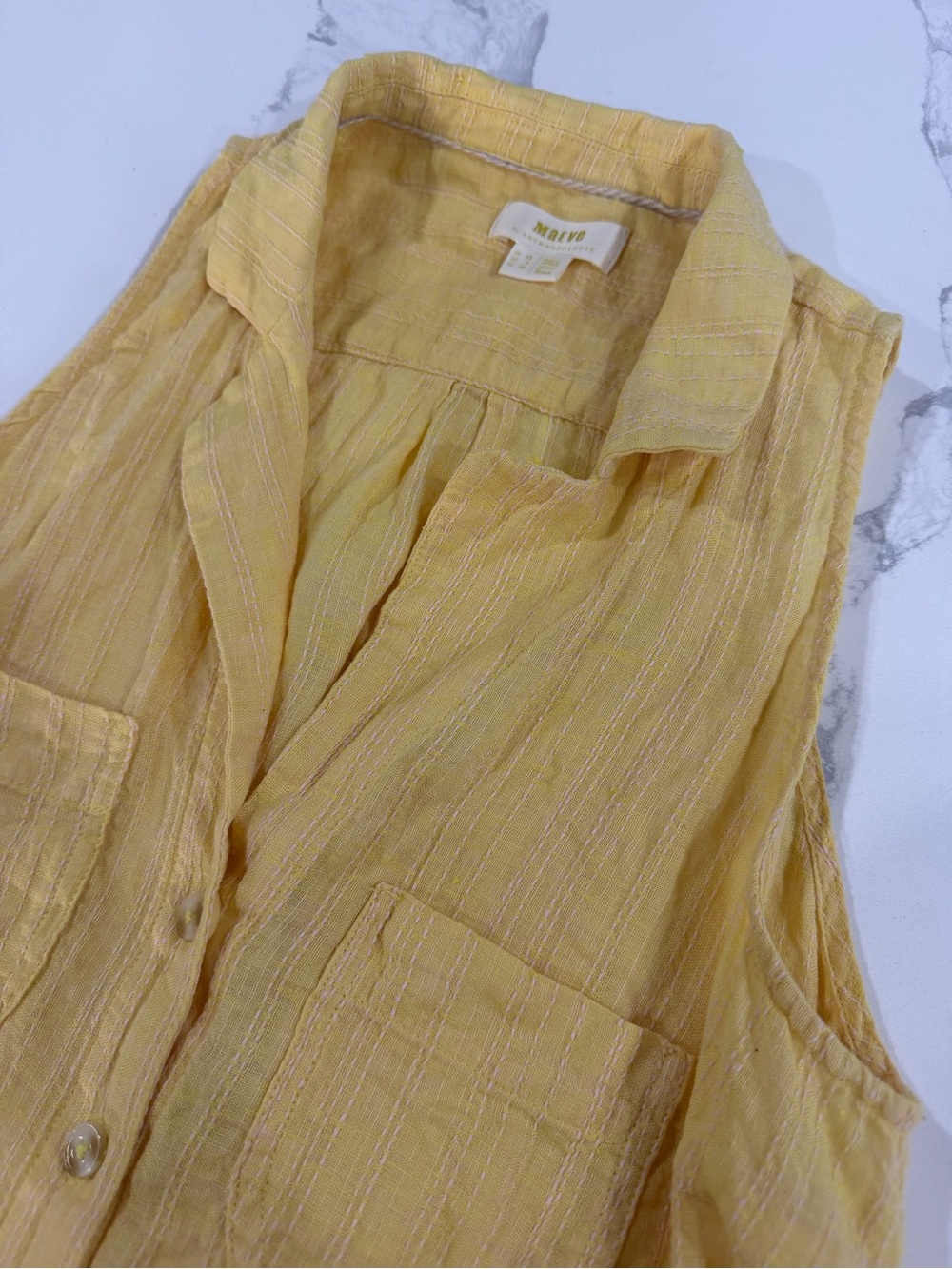 Maeve by Anthropologie Felicity Sleeveless Linen Button Down Top Yellow Size 8